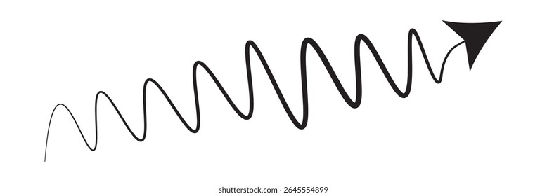 Ícone de seta. Seta de doodle de linha preta desenhada à mão, vetor de seta de curva. Desenho curvo pontilhado setas design isolado no fundo branco. Forma de direção para Web e aplicativo.