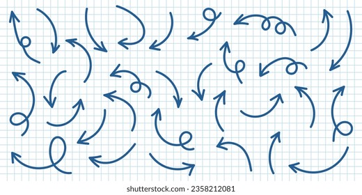 Arrow icon in hand drawn style. Handmade doodle vector illustration on isolated background. Cursor pointer sign business concept.