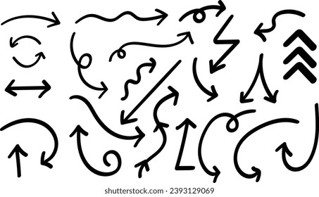 Arrow icon in hand drawn style handmade doodle vector illustration on isolated background cursor pointer