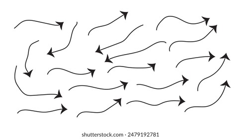 Icono de flecha en estilo dibujado a mano. Ilustración vectorial de garabato hecha a mano sobre fondo aislado. Concepto de negocio de signo de cursor.