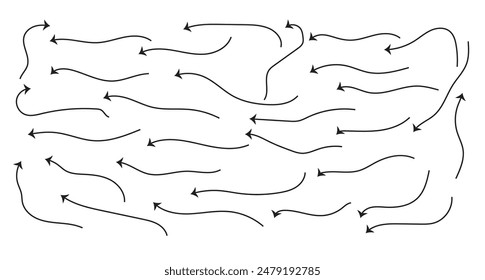 Icono de flecha en estilo dibujado a mano. Ilustración vectorial de garabato hecha a mano sobre fondo aislado. Concepto de negocio de signo de cursor.