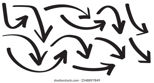 Arrow icon in hand drawn style. Handmade doodle vector illustration on isolated background. Cursor pointer sign business concept.