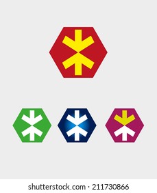 Arrow icon with hexagons symbol 