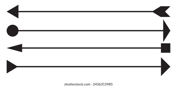 arrow icon. Horizontal long straight arrow signs. position symbol and double arrow icon  Black pointer, direction, isolated on white background.