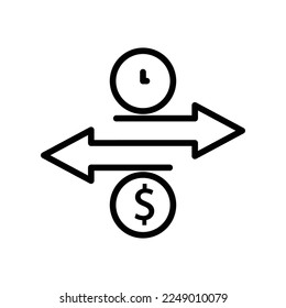 Arrow icon illustration with clock and dollar. time is money. icon related for business. line icon style. Simple vector design editable