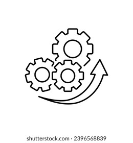 Arrow up icon isolated. Illustration vector of gears outline. Flat icon of increasing arrow. Cogwheel technology. Business growth sign symbol. Business concept for website and app design