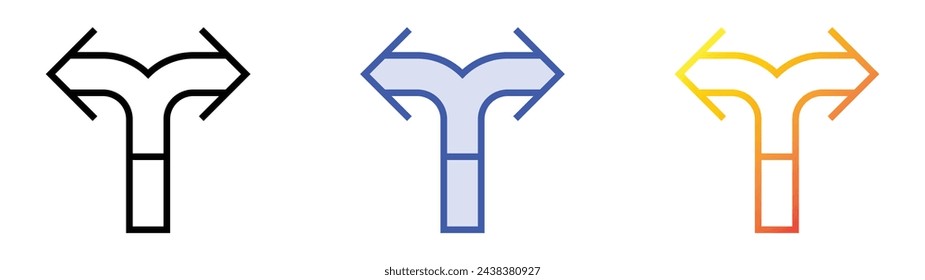 icono de flecha. Diseño de estilo de relleno lineal, azul y degradado aislado sobre fondo blanco