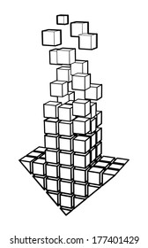 Arrow icon made of cubes isolated on white. Vector illustration