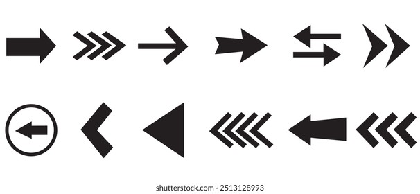 Arrow icon. Mega set of vector arrows. Simple arrow big set. Collection different arrows sign Black vector arrows. Set of black triangular arrow vector.  Modern simple arrows. Vector illustration.
