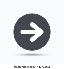 Arrow icon. Next navigation symbol. Flat web button with icon on white background. Gray round pressbutton with shadow. Vector