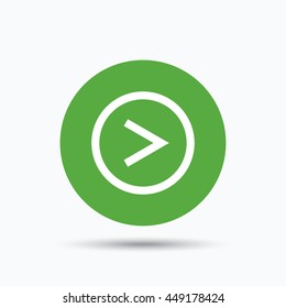 Arrow icon. Next navigation symbol. Flat web button with icon on white background. Green round pressbutton with shadow. Vector