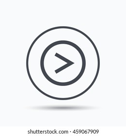 Arrow icon. Next navigation symbol. Circle button with flat web icon on white background. Vector