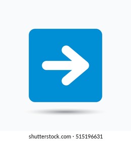 Arrow icon. Next navigation symbol. Blue square button with flat web icon. Vector
