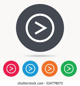 Arrow icon. Next navigation symbol. Colored circle buttons with flat web icon. Vector