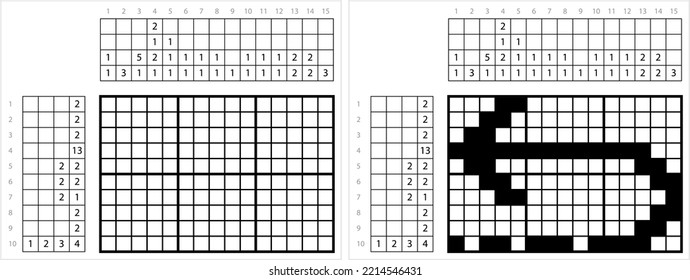 Arrow Icon Nonogram Pixel Art, Graphical Symbol, Pictogram Used To Point Or Indicate Direction Vector Art Illustration, Logic Puzzle Game Griddlers, Pic-A-Pix, Picture Paint By Numbers, Picross