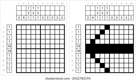 Arrow Icon Nonogram Pixel Art, Graphical Symbol, Pictogram Used To Point Or Indicate Direction Vector Art Illustration, Logic Puzzle Game Griddlers, Pic-A-Pix, Picture Paint By Numbers, Picross