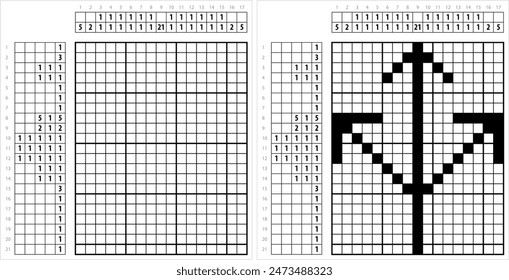 Arrow Icon Nonogram Pixel Art, Graphical Symbol, Pictogram Used To Point Or Indicate Direction Vector Art Illustration, Logic Puzzle Game Griddlers, Pic-A-Pix, Picture Paint By Numbers, Picross