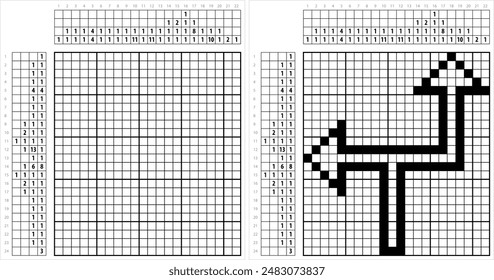 Arrow Icon Nonogram Pixel Art, Graphical Symbol, Pictogram Used To Point Or Indicate Direction Vector Art Illustration, Logic Puzzle Game Griddlers, Pic-A-Pix, Picture Paint By Numbers, Picross