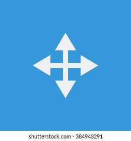 Arrow icon, on blue background, white outline, large size symbol