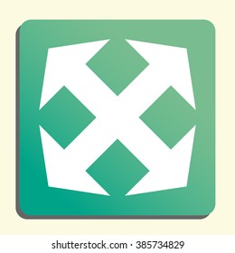 Arrow icon, on button style green background, yellow light, shadow