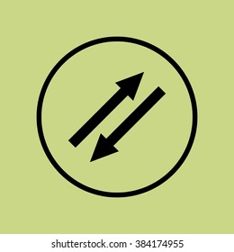 Arrow icon, on green background, circle border, dark outline