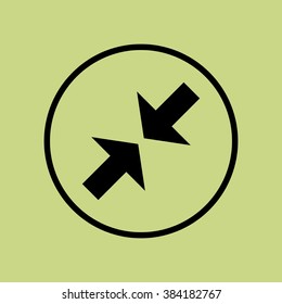 Arrow icon, on green background, circle border, dark outline