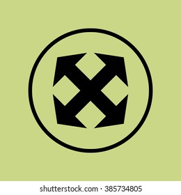 Arrow icon, on green background, circle border, dark outline