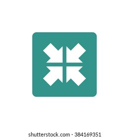 Arrow icon, on green rectangle background, white outline