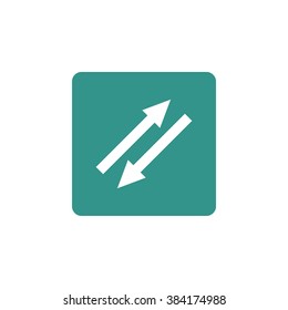 Arrow icon, on green rectangle background, white outline