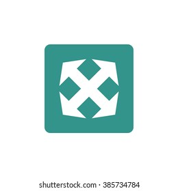 Arrow icon, on green rectangle background, white outline