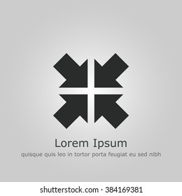 Arrow icon, on grey background, dark outline, example text