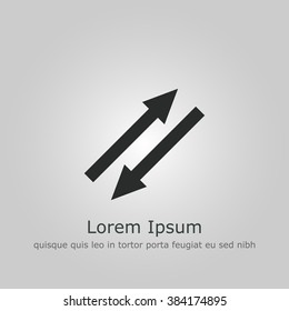 Arrow icon, on grey background, dark outline, example text