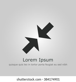 Arrow icon, on grey background, dark outline, example text