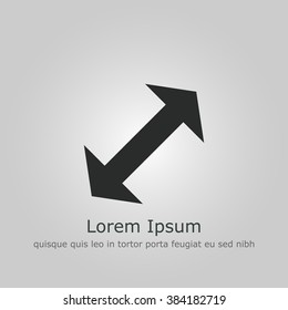 Arrow icon, on grey background, dark outline, example text