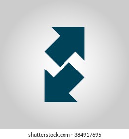 Arrow icon, on grey background, blue outline, large size symbol