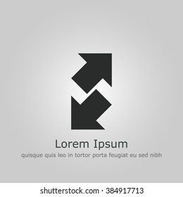 Arrow icon, on grey background, dark outline, example text