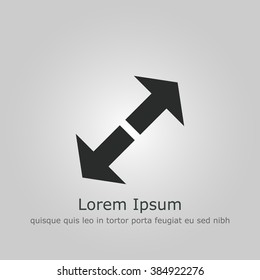 Arrow icon, on grey background, dark outline, example text