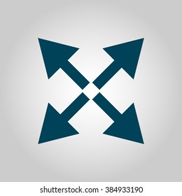 Arrow icon, on grey background, blue outline, large size symbol