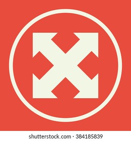Arrow icon, on red background, white circle border, white outline