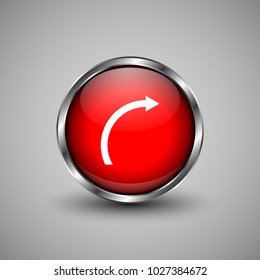 Arrow icon on red glossy button. Web vector button with shadow on grey background.