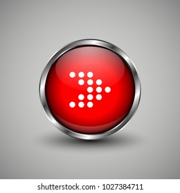 Arrow icon on red glossy button. Web vector button with shadow on grey background.