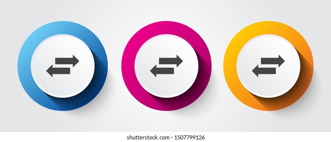 Arrow icon on three colorful buttons.