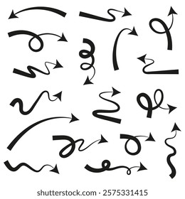 Arrow icon on white background. Curved arrows. Collection of pointers. Simple isolated illustration	
