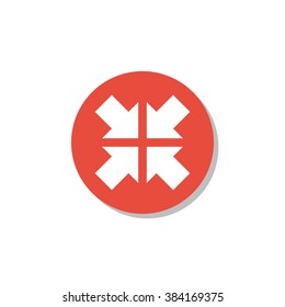 Arrow icon, on white background, red circle border, white outline