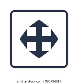 Arrow icon, on white background, rounded rectangle border, blue outline
