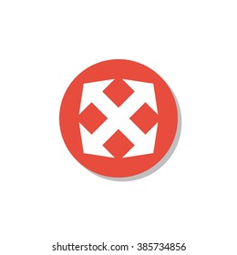 Arrow icon, on white background, red circle border, white outline