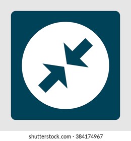 Arrow icon, on white circle background surrounded by blue