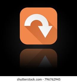 Arrow icon. Orange sign with reflection on black background. Center symbol. Vector illustration