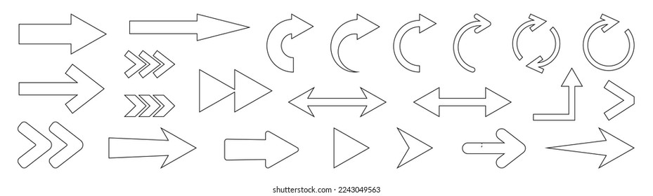 Icono de flecha. Conjunto de flecha de esquema. Conjunto de vectores. 