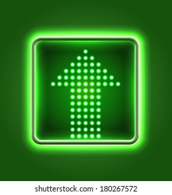 Arrow up icon over green neon shining light box